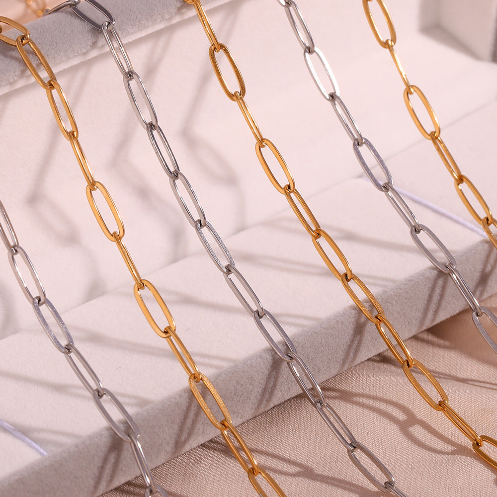 Wholesale Simple Stainless Steel 18K Gold Plated Paper Clip Chain Necklace Women' s Jewelry Accessory