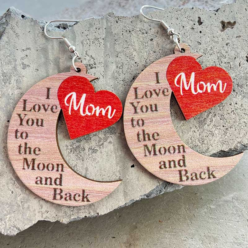 Wholesale 2 Pairs/pack Mother's Day Drop Shape Heart Best MuM Wooden Earrings ACC-ES-HY034