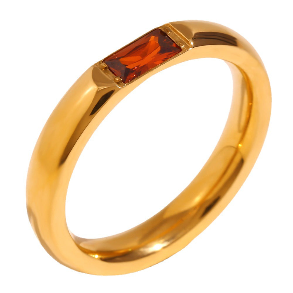 Wholesale Modern Simple Ring - 18K Gold Plated Stainless Steel Rectangular Zircon - Fashion Jewelry Accessory for Everyday Wear Boutique Resale