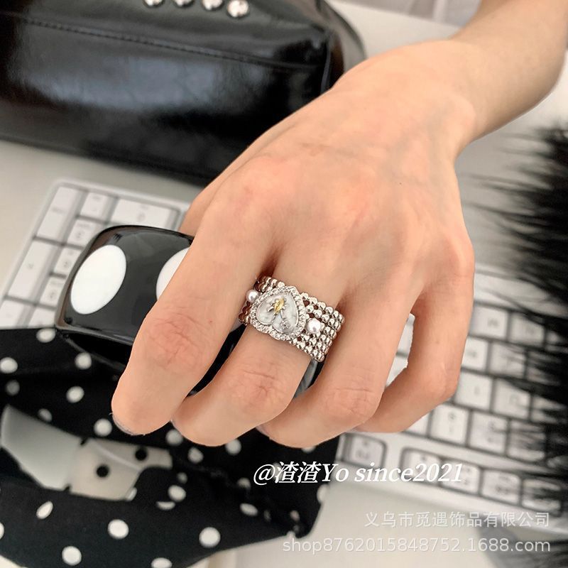 Wholesale Chic Women S Heart Pearl Wide Band Ring Adjustable Alloy Fashion Jewelry Accessory