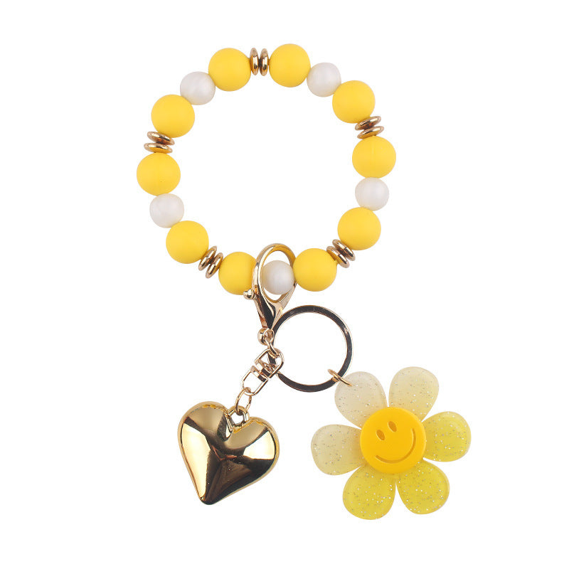 Wholesale  Silicone Beads Bracelet Keychain Cartoon Acrylic Wristlet Keychain