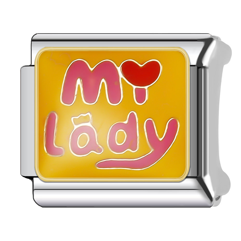 Wholesale Italian Charm Bracelet 9mm DIY Splicing English Series Cute Cartoon Stainless Steel Composable Bracelet