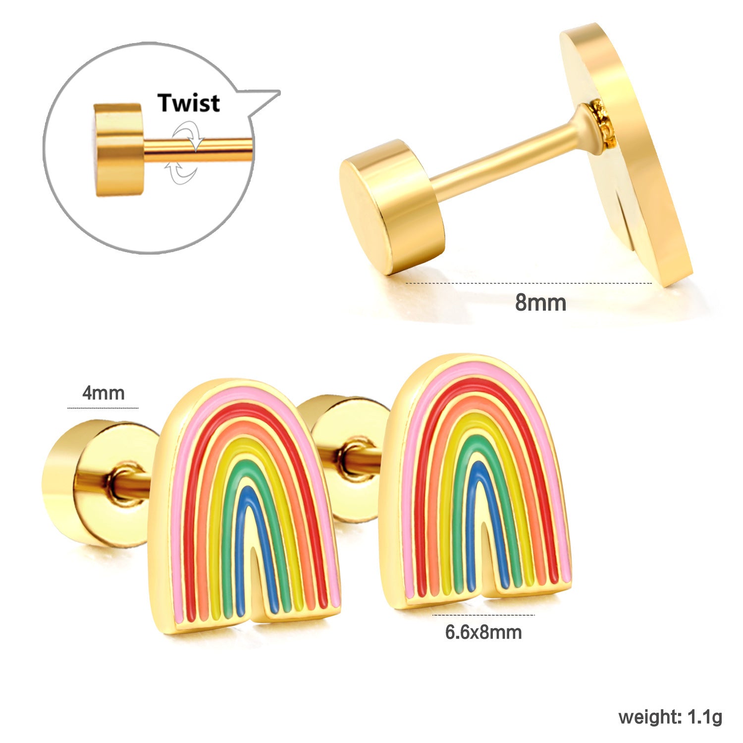 Wholesale Cute Bow Rainbow Screw Stud Earrings Stainless Steel Fashion Jewelry Gift for Women