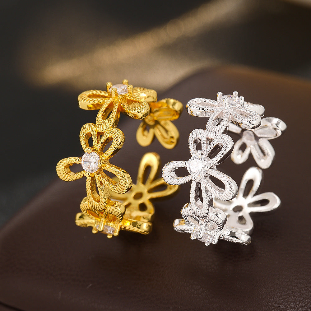 Wholesale Flower Ring For Women Gold Zircon Hollowed Design Jewelry Gift