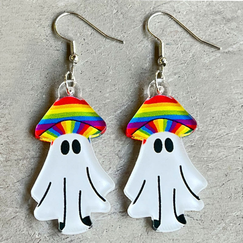 Wholesale 2 pairs/pack  Rainbow Game Mushroom Elf Summer Drink Colored Pen Acrylic Fun Earrings