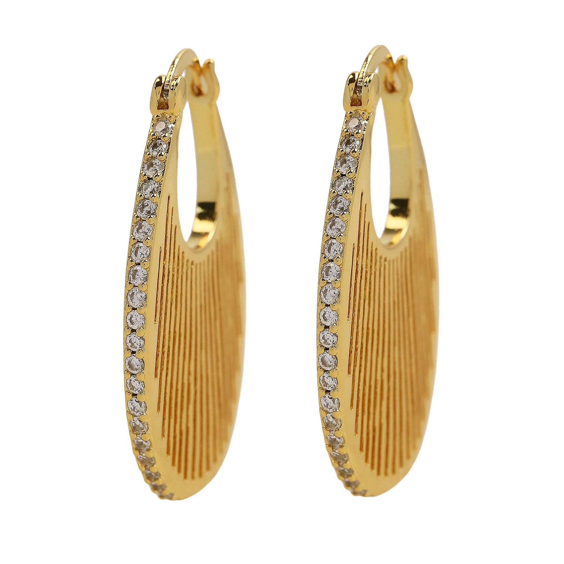 Wholesale 18k gold small large brass zircon oval arc earring