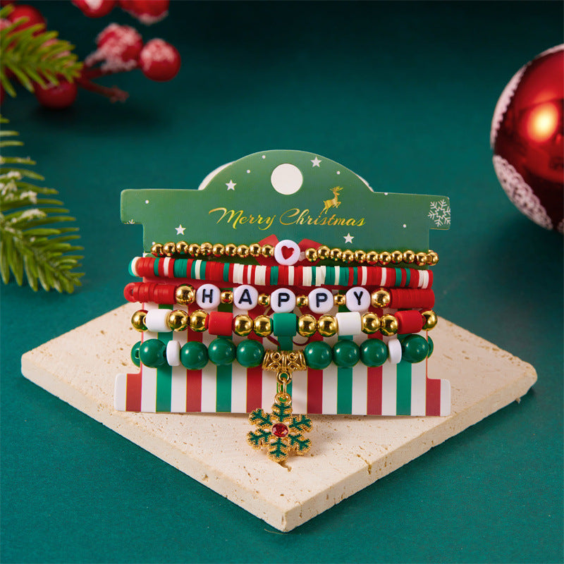 Wholesale Christmas Tree Bell Soft Clay Paper Card Bracelet Set