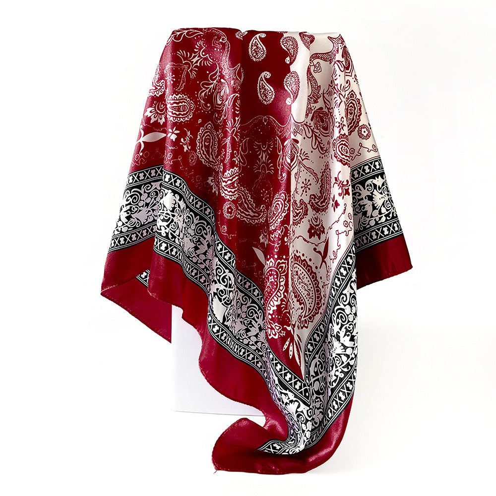 Wholesale  90cm Silk Scarf Classic Color-Blocking Paisley Print Scarf