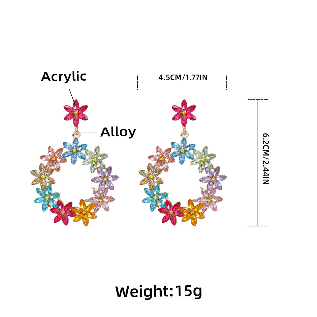 Wholesale Colored Diamond Earrings Full Diamond Flower Alloy Earrings ACC-ES-JL006