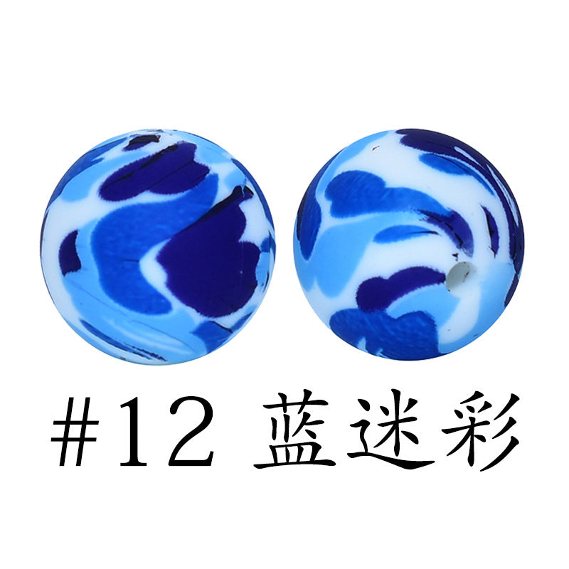 Wholesale 50pcs Western Style Leopard Skull Color Aztec Printed Silicone Balls Beads ACC-BDS-HeSheng007