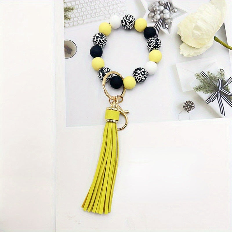 Wholesale Handmade Wooden Bead Keychain Bracelet Celestial Pattern Red Boutique Resale Accessory