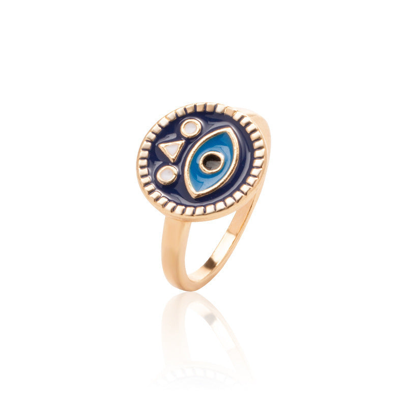 Wholesale Oil Painting Gold Plated Devil Eye Ring Adjustable Rings Stainless Steel ACC-RS-Chens001