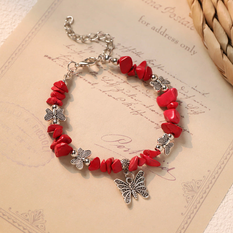 Wholesale Vintage Ethnic Mori Bracelet Niche Design Artistic Silver Amethyst Butterfly Bracelet Women' s New Chinese Accessories