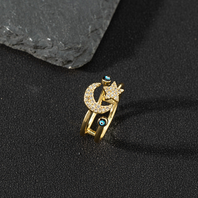 Wholesale Evil Eye Vintage Open Ring Copper Zircon Enamel Ring Fashion Jewelry Accessory For Everyday Wear
