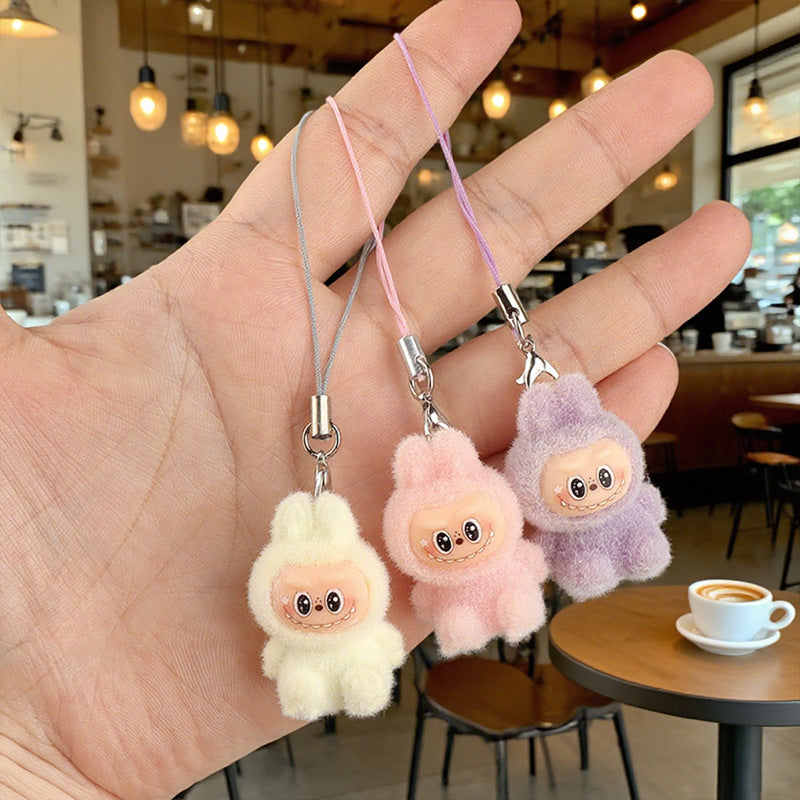 Wholesale 10pcs flocking cute cartoon keychain mobile phone chain