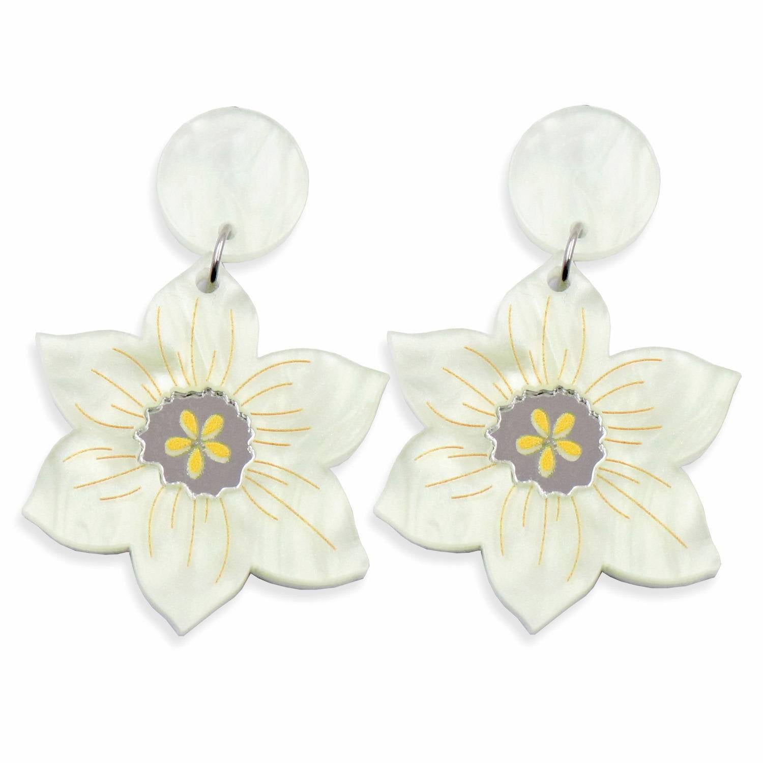 Wholesale Acrylic Easter Handmade White Shell Black Shell Double Layer Flower Earrings