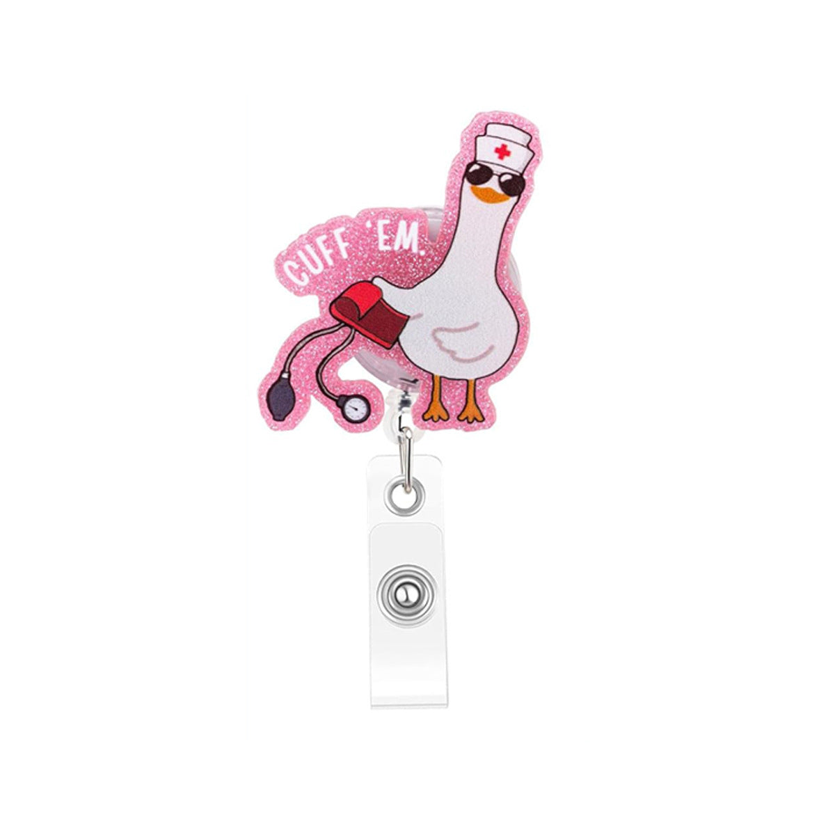 Wholesale Retractable Acrylic Pink Goose Rotating Badge Reels