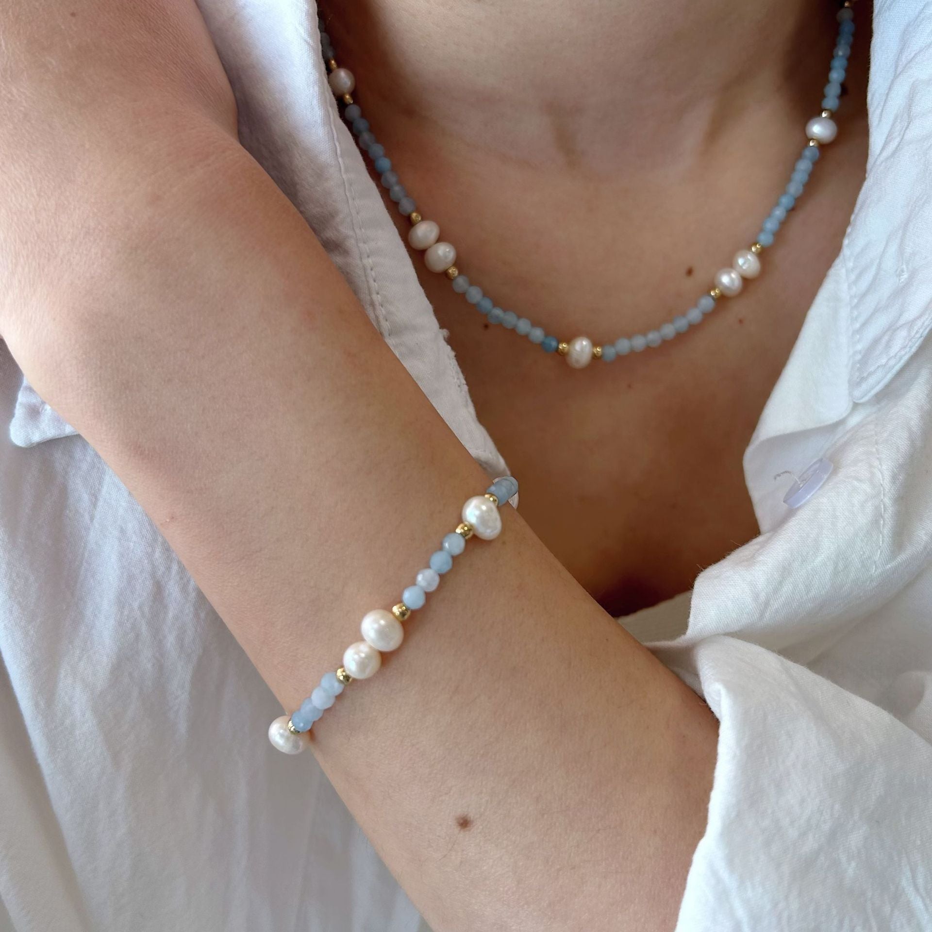 Wholesale  pearl crystal elements Bohemian stainless steel natural stone steel beads necklace