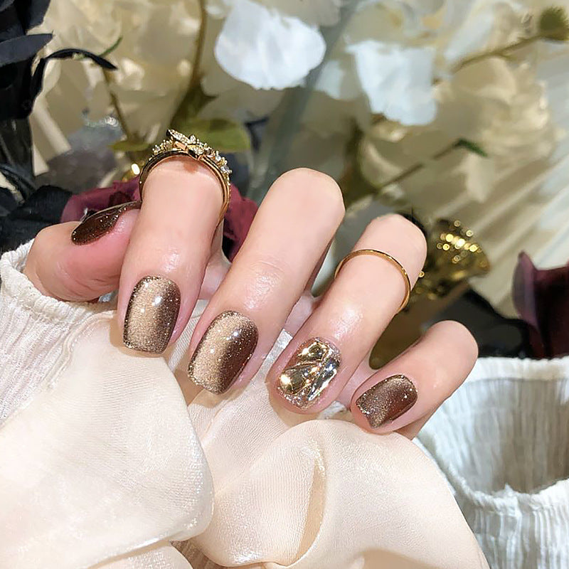 Wholesale 24 pieces/box Crystal Butterfly Camellia Aurora Manicure Press-on Nails kits ACC-NS-BaiYuan002