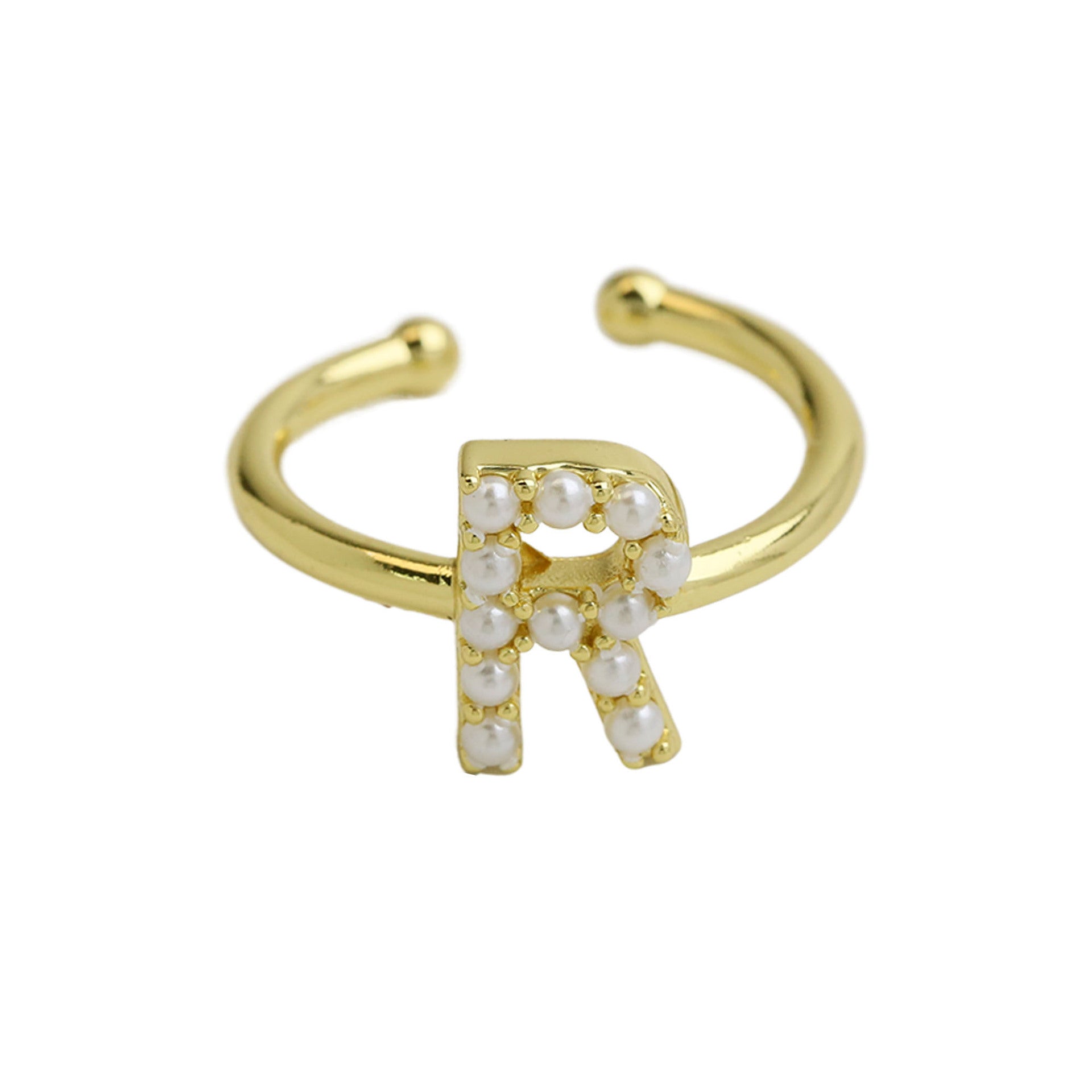 Wholesale  brass pearl 26 English letters open ladies ring