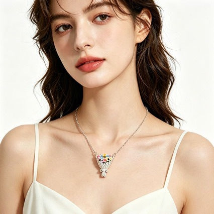 Wholesale Alloy Flower Pendant Necklace with O-Shaped Chain,  Fashion Jewelry Accessory for Boutique Resale