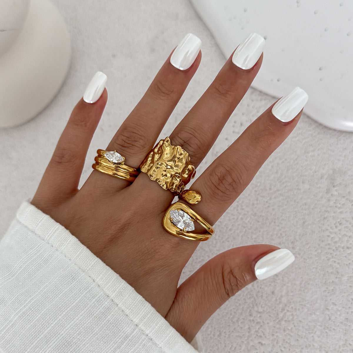 Wholesale Modern Irregular Gemstone Ring Set Women Fashion Jewelry Accessory Gift