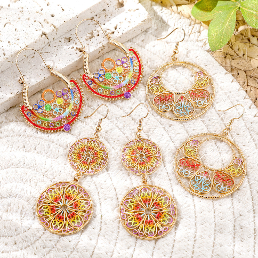 Wholesale Gold Bohemian Earrings Exaggerated Hollow Carved Pattern Fashion Accessory