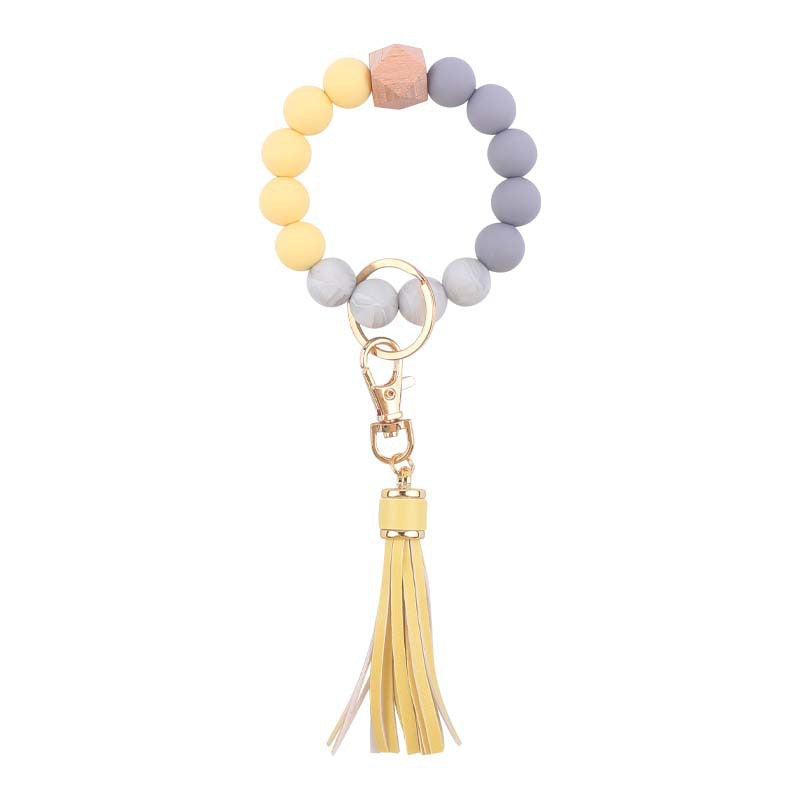Wholesale  leather PU tassel silicone bracelet wrist keychain
