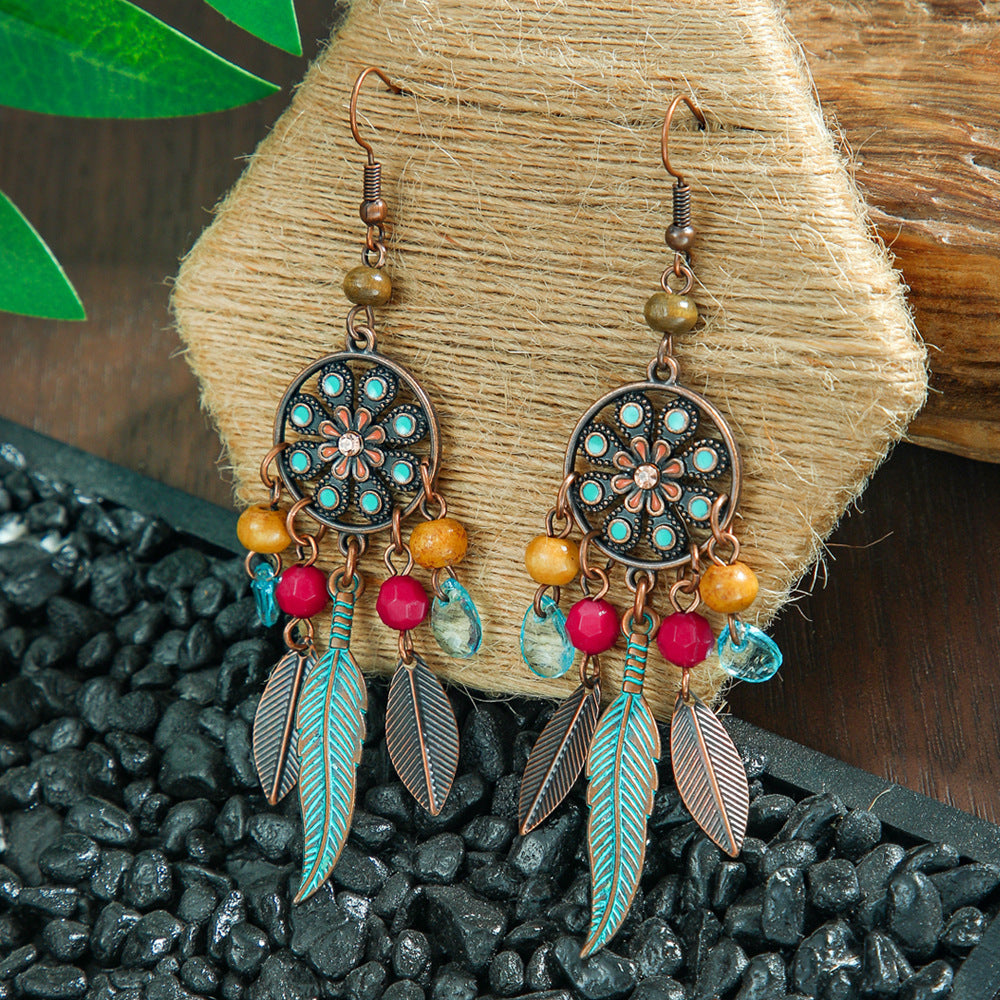 Wholesale Bohemian Tassel Earrings Metal Leather Leaf Circle Fashion Accessory for Party Wear
