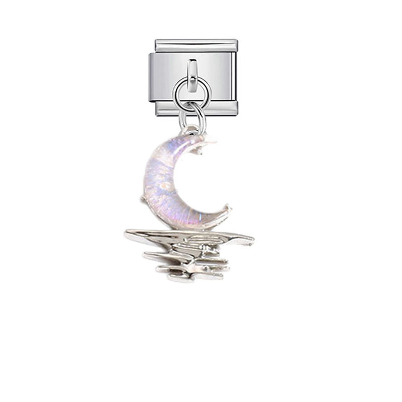 Wholesale Pink Crystal Flower Moon Pendant Charm for DIY Bracelet Watch - Stylish Jewelry Accessory for Women