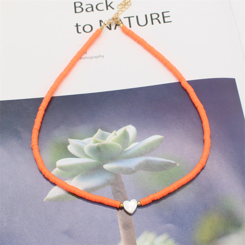 Wholesale soft pottery necklace  shell love beaded necklace