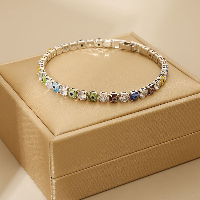 Wholesale Evil Eye Geometric Bracelet with Colorful Zircon,  Copper Plated,  Trendy Jewelry Accessory