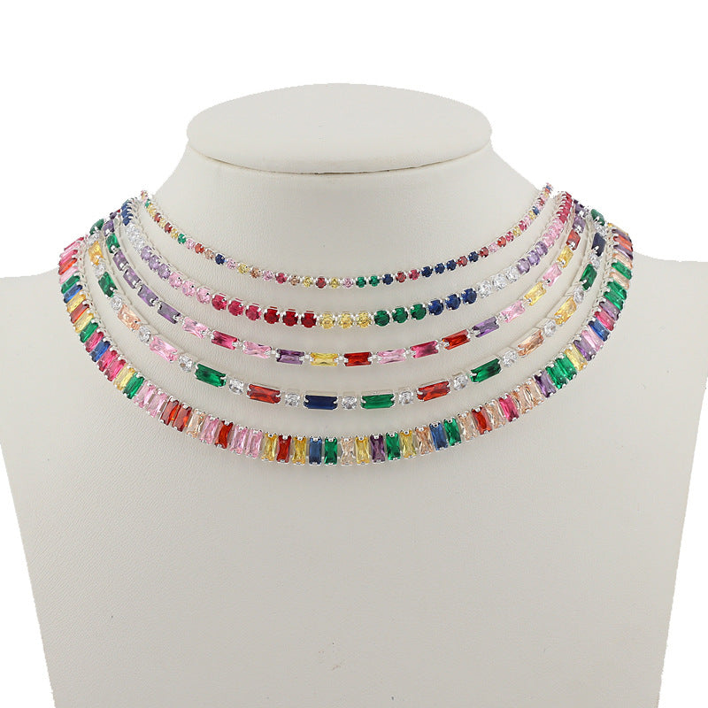 Wholesale Colorful Solid Color Zircon Full Diamond Rainbow Necklaces Choker Necklace ACC-NE-Ruib002