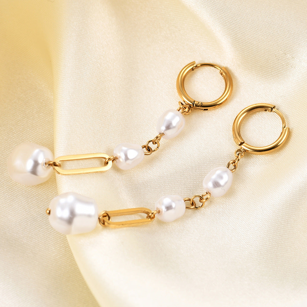 Wholesale pearl pendant geometric long tassel earrings