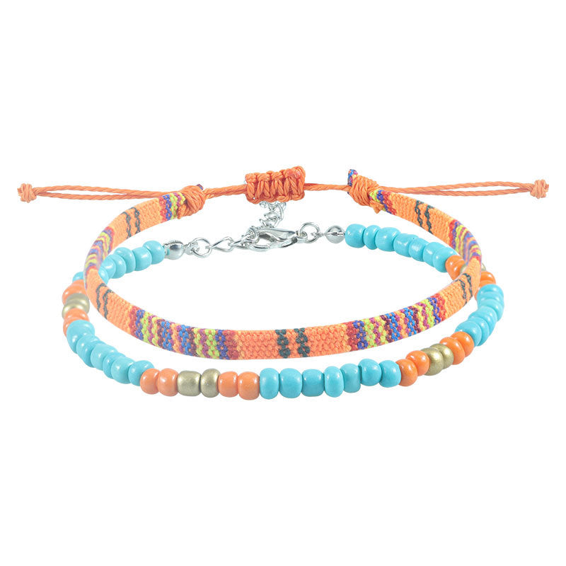Wholesale  Bohemian style rice bead woven anklet colorful fabric foot decoration