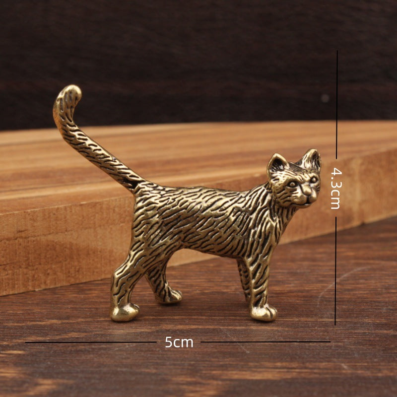Wholesale Brass Cat Figurine Long-Tailed Chinese Style Retro Home Decor Decorative Accent