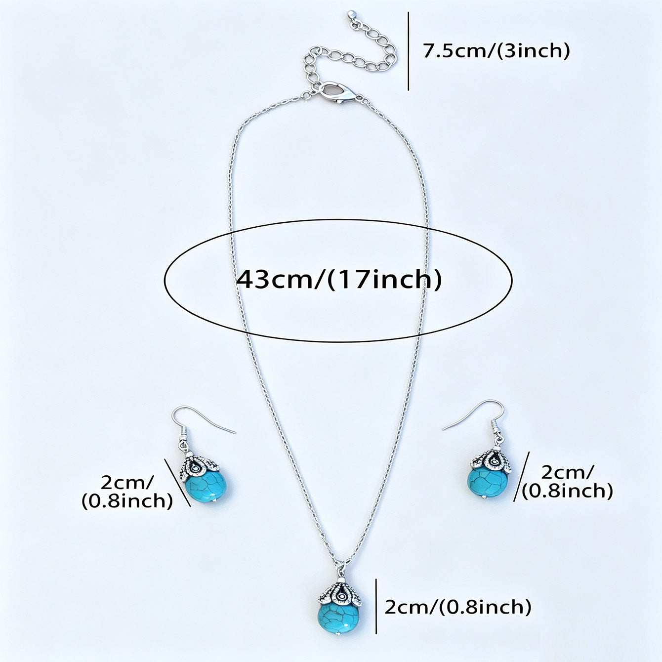 Wholesale Turquoise Retro Chinese Style Necklace And Earring Set Layering Jewelry Accessory For Casual Daily Wear