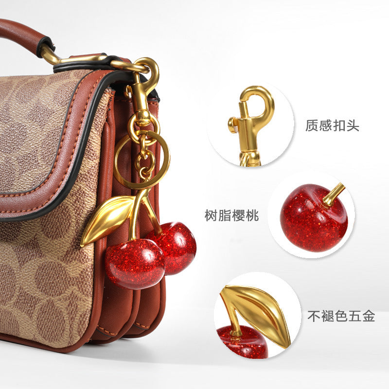 Wholesale Polished Plastic Resin Cherry Keychain Bag Pendant Sweet Style Decorative Accessory