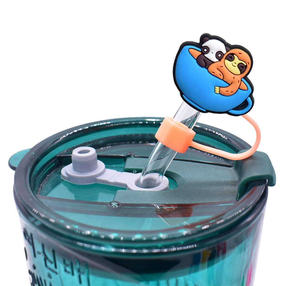 Wholesale Random 100pcs Cartoon Sloth Straw Tube Cap 10mm Soft Glue Straw Decoration Straw Cover ACC-SCR-RYY047