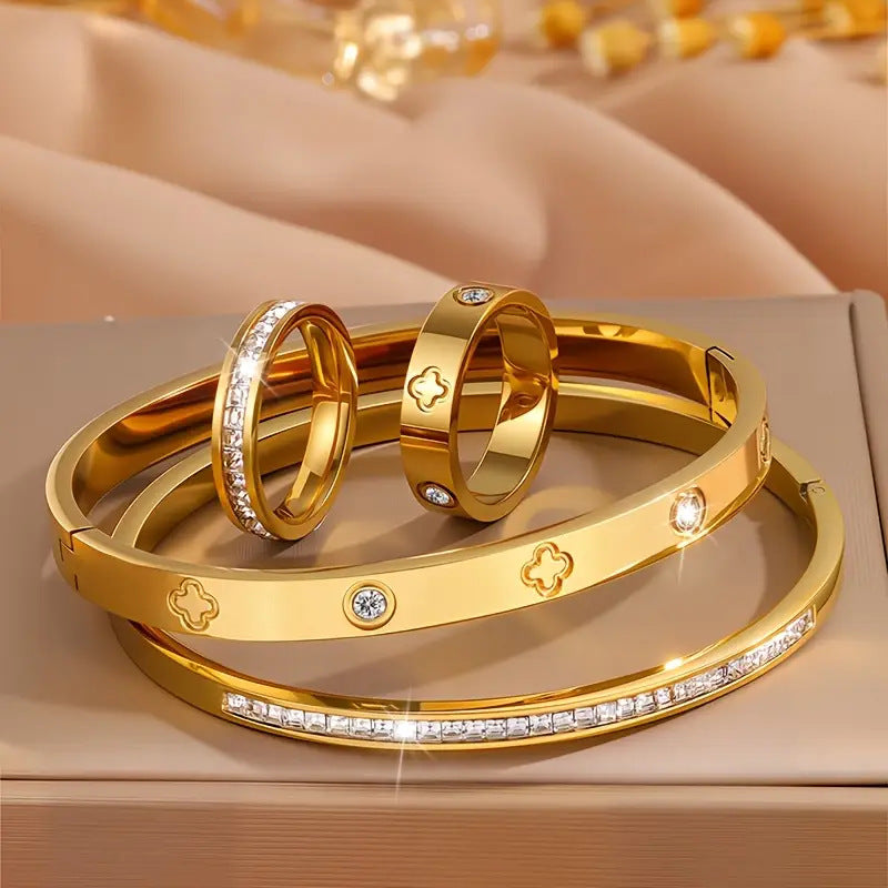 Wholesale Vintage Stainless Steel 4 Piece Bracelet and Ring Jewelry Set for Women