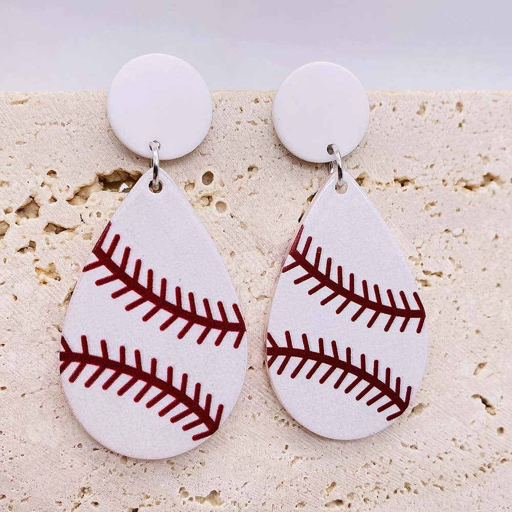 Wholesale Acrylic Earrings Geometric Basketball Football Print Earrings ACC-ES-Cheny001