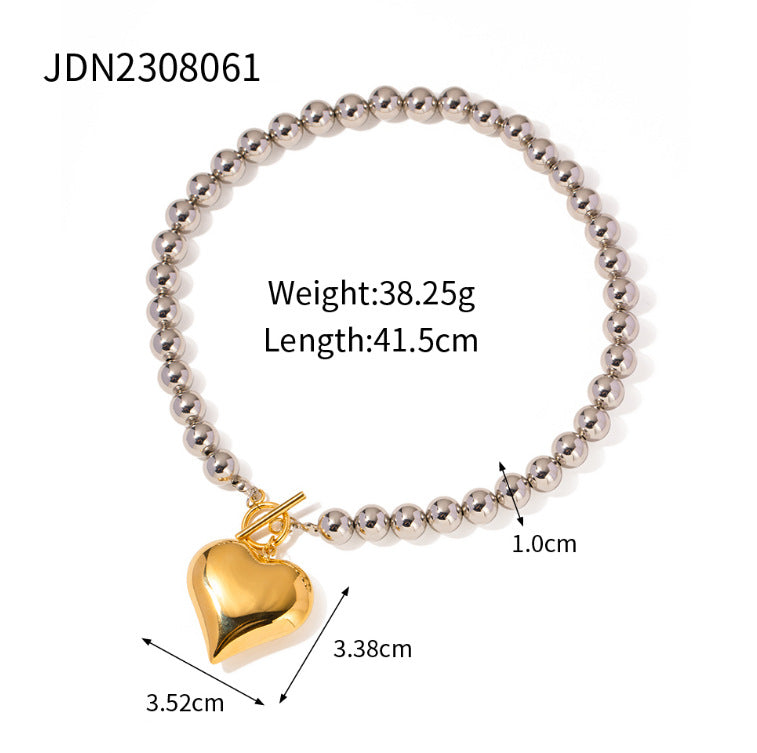 Wholesale Stainless steel heart and flower necklace with zircon inlay