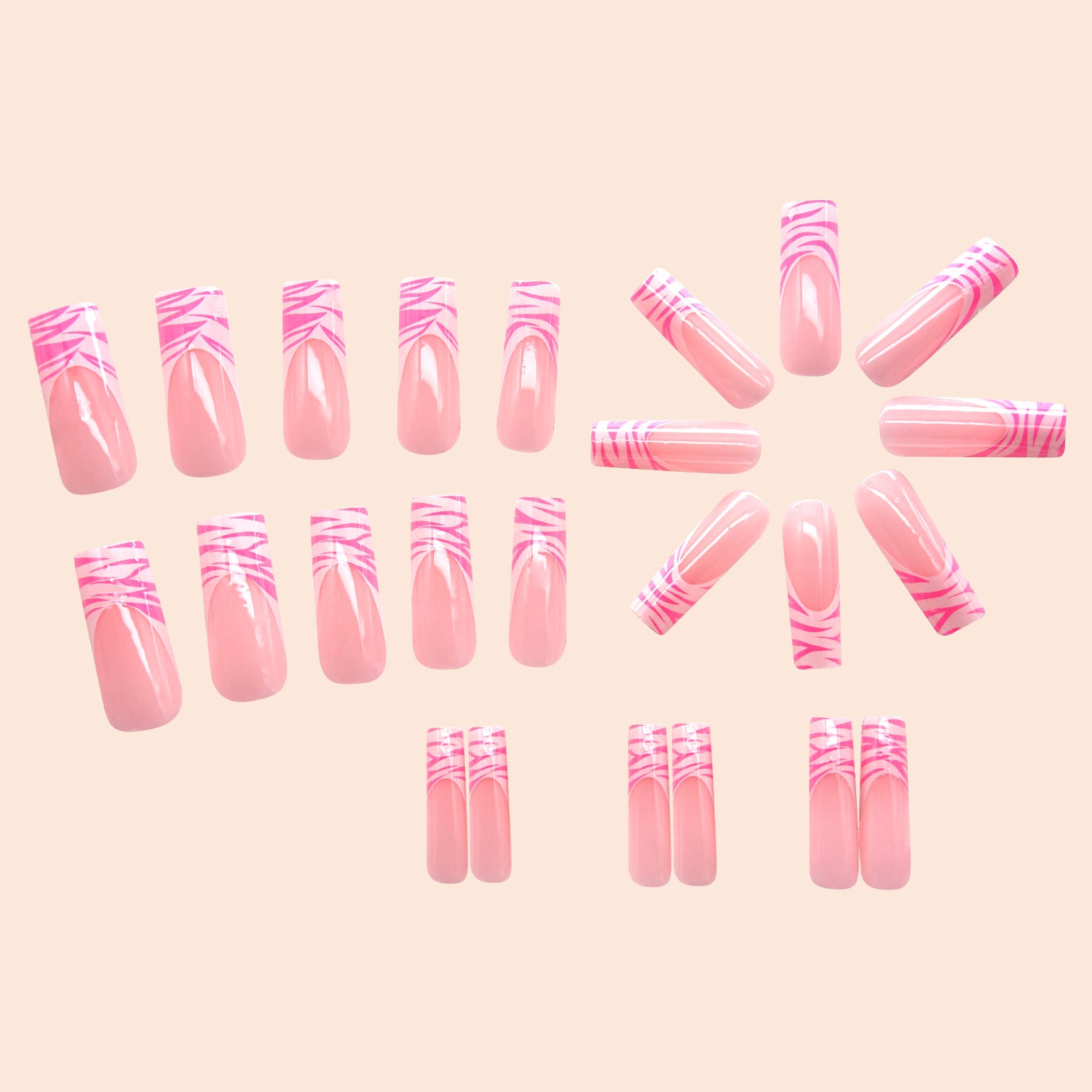 Wholesale 24 Pieces/box Pink Zebra Pattern Manicure Press-on Nails Kits Nail Stickers ACC-NS-NaiEr003