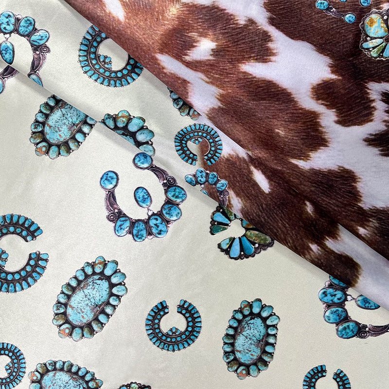 Wholesale Square Scarf Western Style Retro Printed Cow Pattern Turquoise Scarf