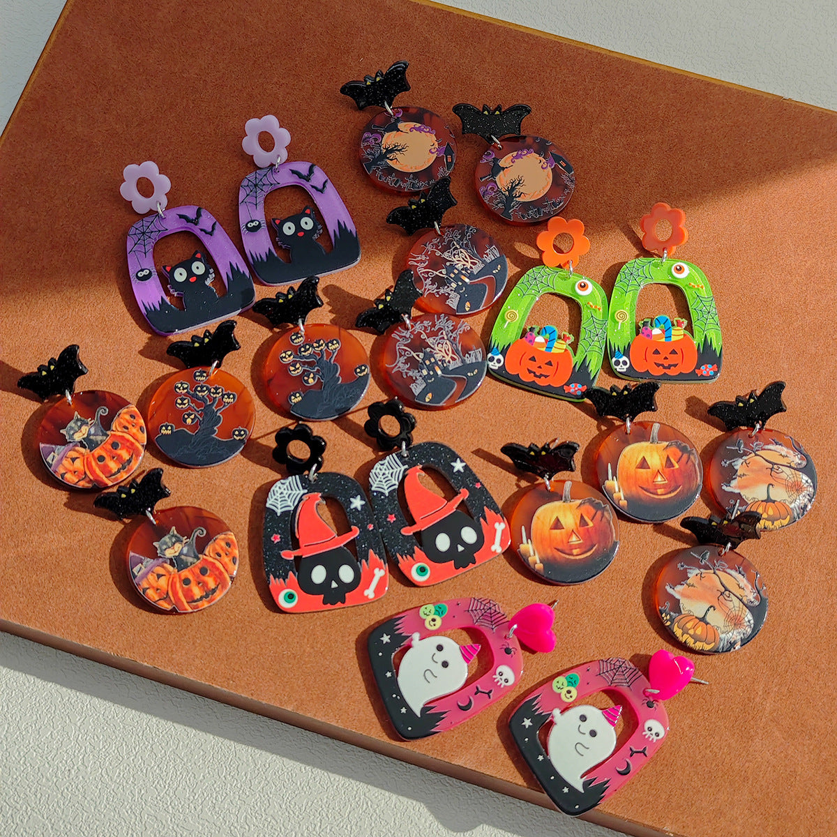 Wholesale  fun cartoon pumpkin ghost little black cat earrings
