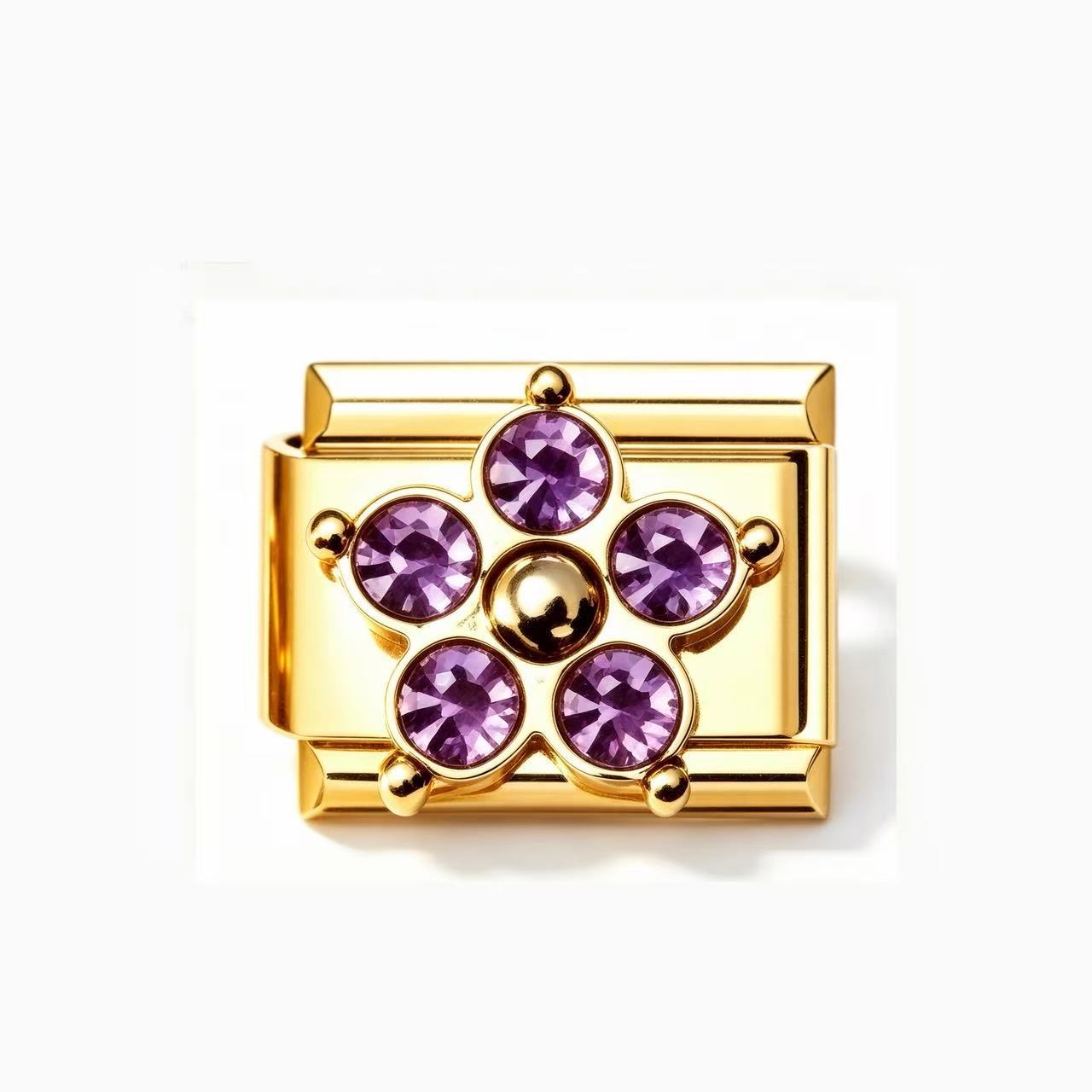 Wholesale Chic Gold Four Leaf Clover Colorful Zircon Stainless Steel Italian Modular DIY Bracelet Jewelry Accessory