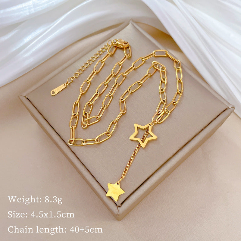 Wholesale Titanium Steel Chain Tassel Star Necklace Clavicle Chain ACC-NE-LiGe015