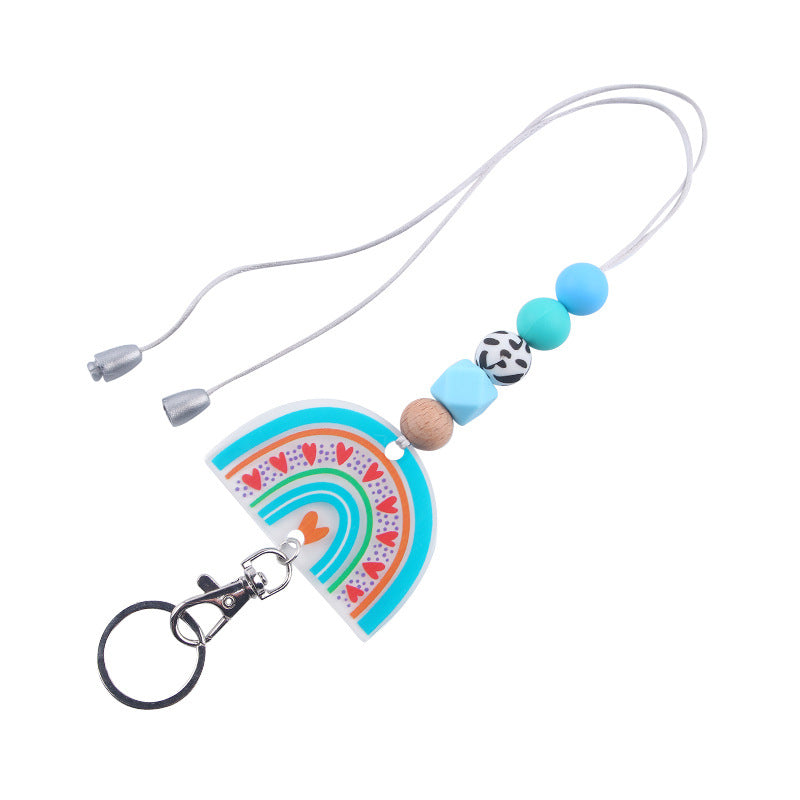 Wholesale Cartoon Acrylic Rainbow Silicone Beaded Necklace Keychain ACC-KC-GuangTian067