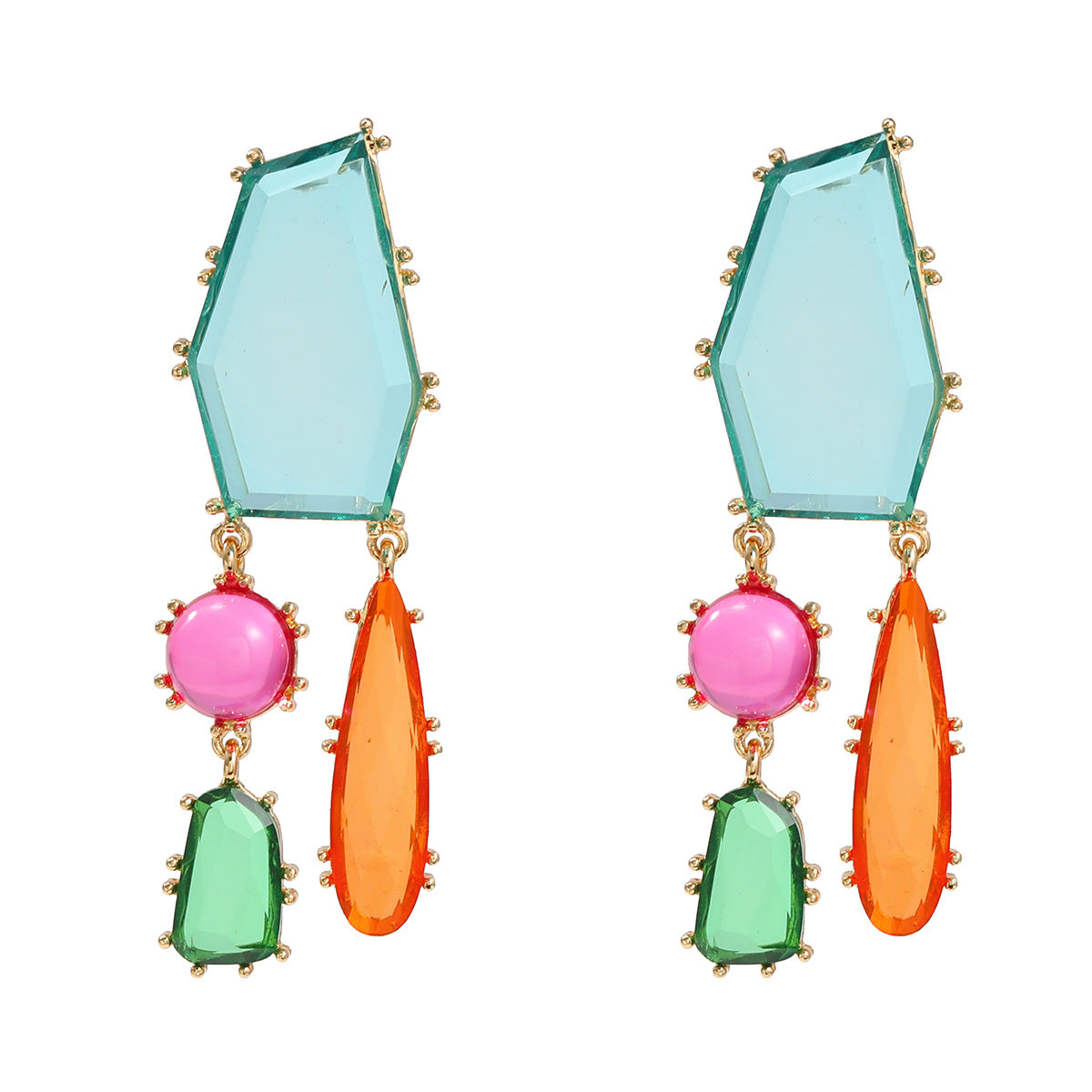 Wholesale Colorful Diamond Alloy Earrings with Exaggerated Geometric Block Color Bohemian Jewelry ACC-ES-JL001