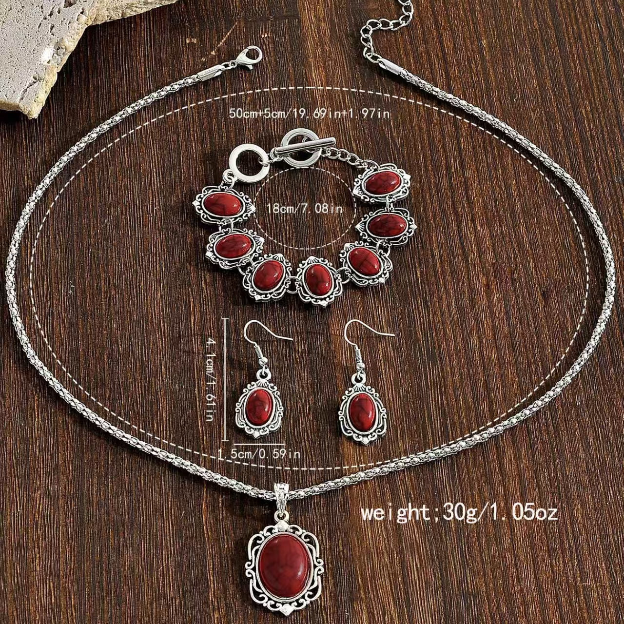 Wholesale Bohemian Retro Turquoise Jewelry Set - Alloy Ethnic Style Layering Necklace,  Earrings,  Bracelet for Party Wear Gift